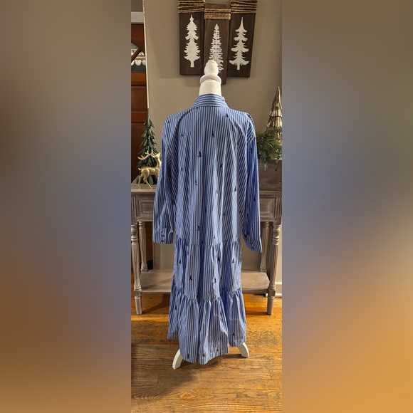 Chico’s Poplin Tiered Stripe Shirt Dress Sailboats Size 3 (US 16) Embroidered - Picture 9 of 12